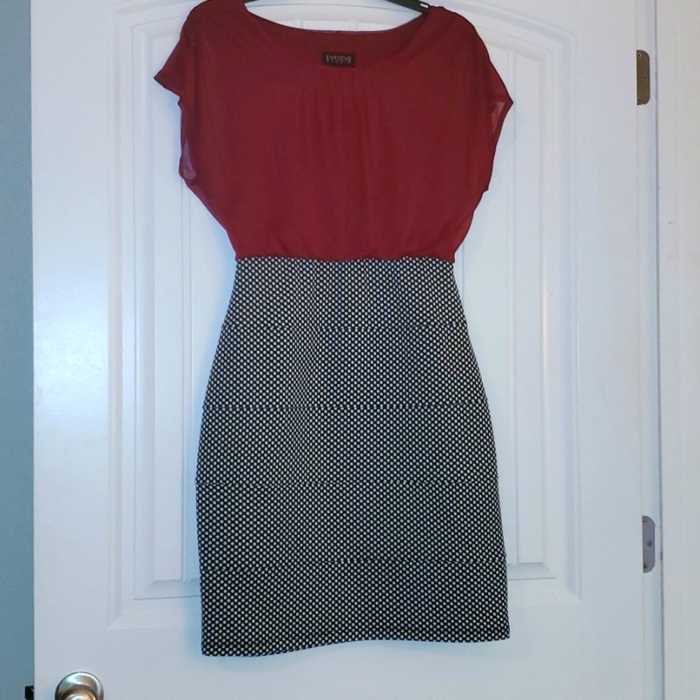 Red, black, and white dress